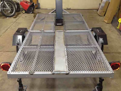 A expanded metal deck of trailer in the production workshop.