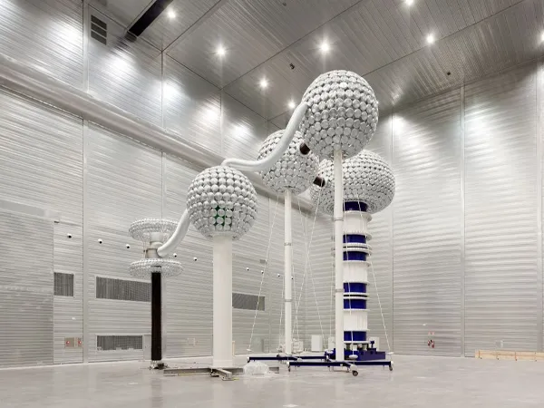 High-voltage lab floor: expanded copper mesh base topped with concrete.