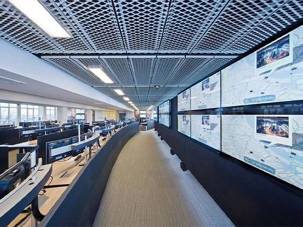Expanded metal sheet used in the office area of the building's ceiling.