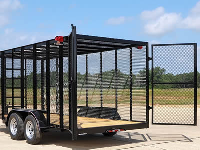 A trailer opened the door made of expanded metal.