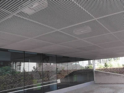 Micro expanded metal used as ceilings of a building.
